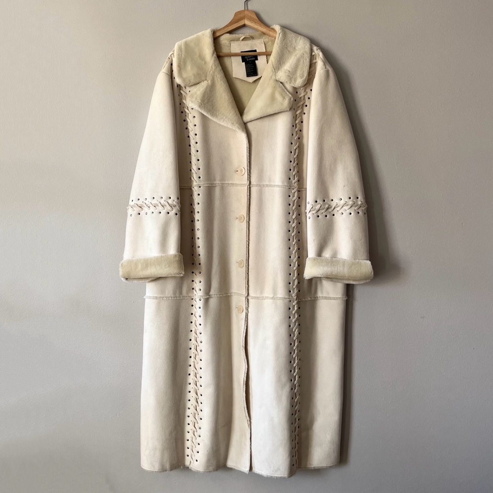 Vintage Dennis Basso long faux shearling coat in ivory cream • Size 3X